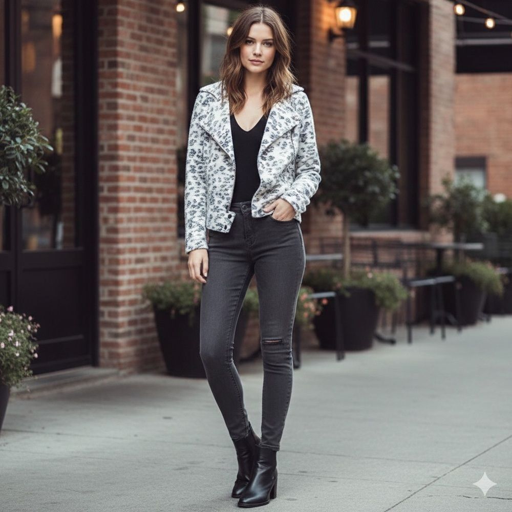 Cupcakes and Cashmere moto-styled knit Bracken jacket Animal Print M